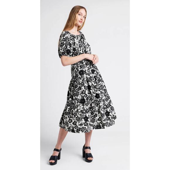 Parker & Rowe Bloom Wildly Tiered Midi Dress Womens Plus Size 3X Black White New - Picture 1 of 8